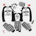 Christmas Family Matching Reindeer & Letter Print Black Raglan-sleeve Plaid Pajamas Sets (Flame Resistant) BlackandWhite image 1