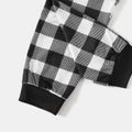 Christmas Family Matching Reindeer & Letter Print Black Raglan-sleeve Plaid Pajamas Sets (Flame Resistant) BlackandWhite image 5