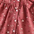 Toddler Girl Sweet Floral Print Ruffled Long-sleeve Corduroy Dress DarkPink image 5