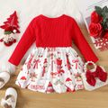 Christmas Baby Girl Red Rib Knit Long-sleeve Faux-two Allover Print Bow Front Dress REDWHITE image 2
