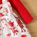 Christmas Baby Girl Red Rib Knit Long-sleeve Faux-two Allover Print Bow Front Dress REDWHITE image 4