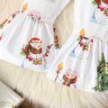 Christmas 2pcs Baby Girl 100% Cotton Frill Trim Bow Front Long-sleeve Shirred Crop Top and Allover Snowman Print Flared Pants Set Red image 5