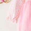 طفلة الدانتيل وشبكة القوس الديكور الطبقات فستان وردي طويل الأكمام زهري image 3