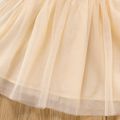 طفلة صغيرة الأزهار طباعة التلبيب طوق الدنيم شبكة لصق فستان طويل الأكمام ازرق image 4
