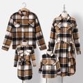 Family Matching Long-sleeve Button Up Coffee Plaid Shirts and Dresses Sets Coffee image 2