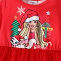 باربي طفل صغير فتاة عيد الميلاد شخصية طباعة شبكة لصق فستان طويل الأكمام أحمر image 3