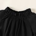 2pcs Baby Girl 100% Cotton Frill Trim Long-sleeve Crop Top and Allover Sunflower Print Belted Pants Set Black image 3