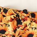 2pcs Baby Girl 100% Cotton Frill Trim Long-sleeve Crop Top and Allover Sunflower Print Belted Pants Set Black image 5