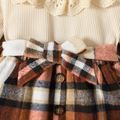 2pcs Toddler Girl Ruffled Long-sleeve Tee and Button Design Plaid Belted Skirt Set Apricot image 4