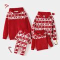 Christmas Family Matching Allover Deer & Snowflake Print Red Long-sleeve Fleece Hoodies REDWHITE image 2