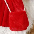Christmas 2pcs Baby Girl Deer Antler Hooded Sleeveless Thermal Fuzzy Dress Coat with Crossbody Bag Set Red image 5