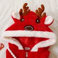 Christmas 2pcs Baby Girl Deer Antler Hooded Sleeveless Thermal Fuzzy Dress Coat with Crossbody Bag Set Red image 3