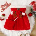 Christmas 2pcs Baby Girl Deer Antler Hooded Sleeveless Thermal Fuzzy Dress Coat with Crossbody Bag Set Red image 2