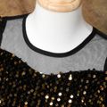 Kid Girl Sequined Mesh Splice Flutter-sleeve Black Party Evening Dress Black image 4