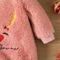 Christmas Baby Girl Deer & Letter Embroidered Long-sleeve Thermal Fuzzy Jumpsuit LightRed image 4