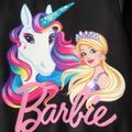 Barbie 2pcs Kid Girl Unicorn Letter Print Sweatshirt and Colorblock Pants Set Black image 2