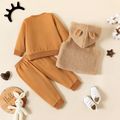 2pcs Baby Girl Rabbit Graphic Long-sleeve Sweatshirt and Sweatpants with Fuzzy Vest Set Coffee image 2