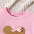 2pcs Kid Girl Bear Floral Embroidered 3D Bowknot Design Pink Sweatshirt and Leggings Set Pink image 4