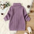 Toddler Girl Letter Embroidered Textured Turtleneck Long-sleeve Sweater Dress Purple
