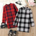 Kid Girl Plaid Stand Collar Long-sleeve Dress BlackandWhite image 2
