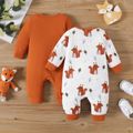 2-Pack Baby Boy/Girl 95% Cotton Long-sleeve Solid and Allover Animal Print Jumpsuits Set Brown image 5