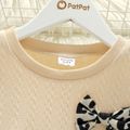 2pcs Kid Girl 3D Bowknot Design Textured Sweatshirt and Leopard Print Skirt Set Apricot image 3