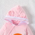 Baby Girl Rainbow & Letter Embroidered Pink 3D Ears Hooded Long-sleeve Jumpsuit Pink image 3