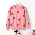 Kid Girl Sweet Strawberry Pattern Pink Knit Sweater Pink image 1