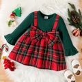 Baby Girl Solid Long-sleeve Spliced Red Plaid Bow Front Dress Red image 1