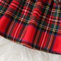 Baby Girl Solid Long-sleeve Spliced Red Plaid Bow Front Dress Red image 5