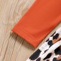 Kid Girl Leopard Print Splice Button Design Long-sleeve Dress Orange red image 5