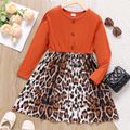 Kid Girl Leopard Print Splice Button Design Long-sleeve Dress Orange red image 1