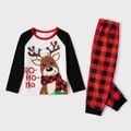 Christmas Family Matching Reindeer & Letter Print Ragaln-sleeve Red Plaid Pajamas Sets (Flame Resistant) redblack