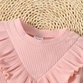 Toddler Girl Ruffled Solid Color Ribbed Long-sleeve Cotton Dress Pink image 3