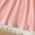 Toddler Girl Ruffled Solid Color Ribbed Long-sleeve Cotton Dress Pink image 5