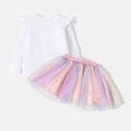Barbie 2pcs Toddler Girl Letter Print Long-sleeve White Tee and Colorblock Mesh Skirt Set Multi-color image 4