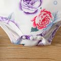 2pcs Baby Girl Purple Rib Knit Ruffle Trim Long-sleeve Spliced Floral Print Bow Front Romper with Headband Set LightMediumPurple image 4