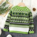 Toddler Boy/Girl Boho Geo Pattern Green Knit Sweater Green image 2