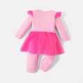 Barbie Baby Girl 95% Cotton Long-sleeve Letter Graphic Spliced Mesh Jumpsuit Pink image 2