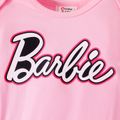 Barbie Baby Girl 95% Cotton Long-sleeve Letter Graphic Spliced Mesh Jumpsuit Pink
