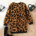 Kid Girl Leopard Print Fleece Sweatshirt Dress Brown image 2
