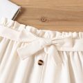 2pcs Kid Girl Mock Neck Button Design Long-sleeve Tee and Belted Skirt Set Burgundy image 4