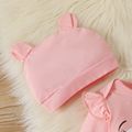 2pcs Baby Girl 95% Cotton Ruffle Long-sleeve Elephant Print Jumpsuit with Hat Set Pink