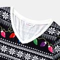 Christmas Family Matching Allover String Lights & Snowflake Print Black Twist Knot Bodycon Dresses and Short-sleeve T-shirts Sets Black image 5