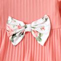 2pcs Baby Girl 95% Cotton Rib Knit Ruffle Long-sleeve Bow Front Top and Allover Floral Print Pants Set incarnadinepink image 4