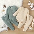 2pcs Baby Boy/Girl Solid Textured Long-sleeve Romper and Pants Set Apricot image 2