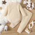 2pcs Baby Boy/Girl Solid Textured Long-sleeve Romper and Pants Set Apricot image 3