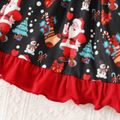 Christmas Baby Girl Allover Santa Print Bow Front Ruffle Hem Red Long-sleeve Dress Red image 5