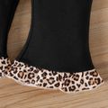 3pcs Baby Girl Leopard Print Bow Front Black Long-sleeve Sweatshirt and Flared Pants Set Black image 4