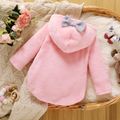 Baby Girl Elephant Embroidered Bow Front Hooded Long-sleeve Thermal Romper Pink image 2